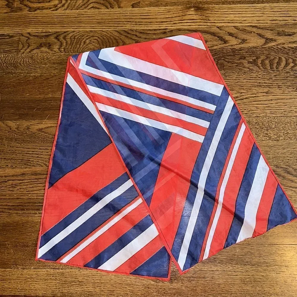 Vintage mid century semi sheer red, white & blue‎ polyester scarf